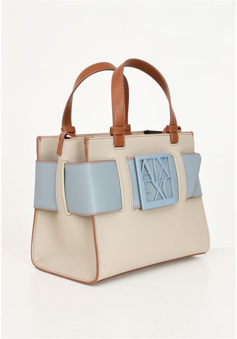 Borsa a mano beige da donna con maxi fibbia logo azzurra ARMANI EXCHANGE | 9426900A87415249